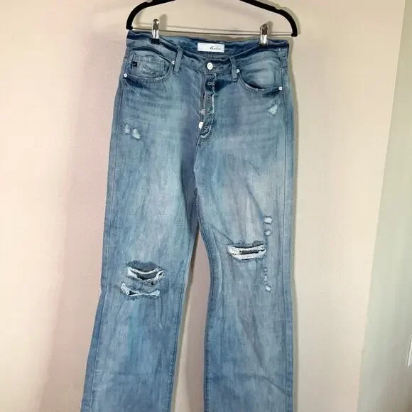 KanCan High Rise Distressed Wide Leg Jeans Light Wash Button Fly Size 9/28 - Picture 2 of 6